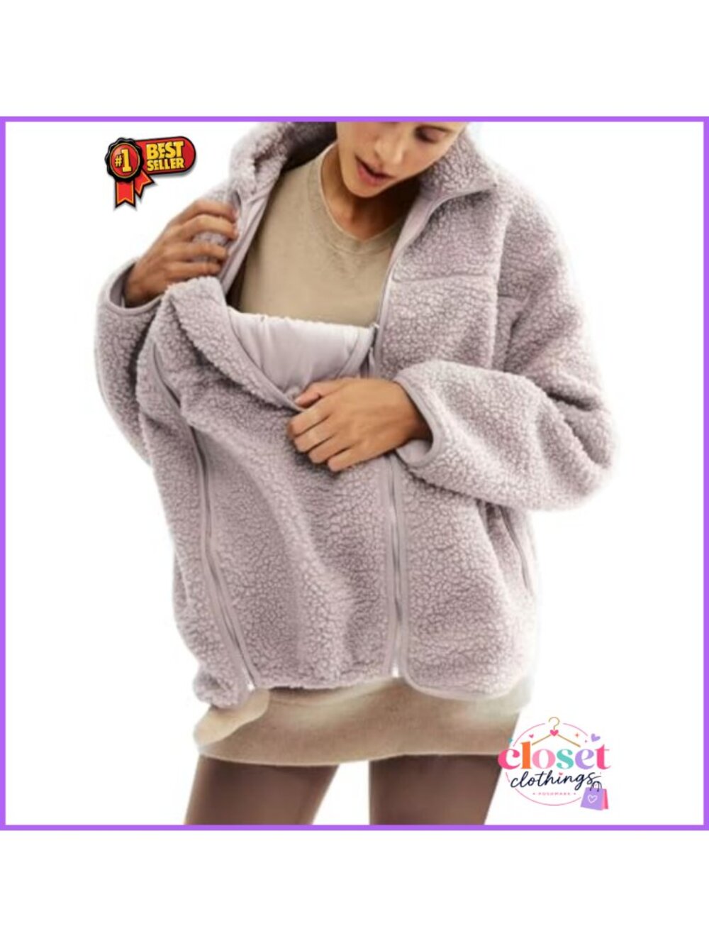 Maternity Teddy Fleece Zip Up Jacket Pregnancy Postpartum Winter Coat